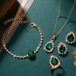 Conjunto de Joias Femininas com Strass Verde – 5 Peças Ideal para Casamentos, Festas e Uso Diário