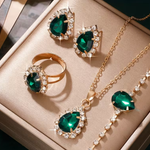 Conjunto de Joias Femininas com Strass Verde – 5 Peças Ideal para Casamentos, Festas e Uso Diário