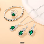 Conjunto de Semijoias Femininas Luxo com Pedra Verde Vintage – 5 Peças Sofisticadas para Qualquer Ocasião